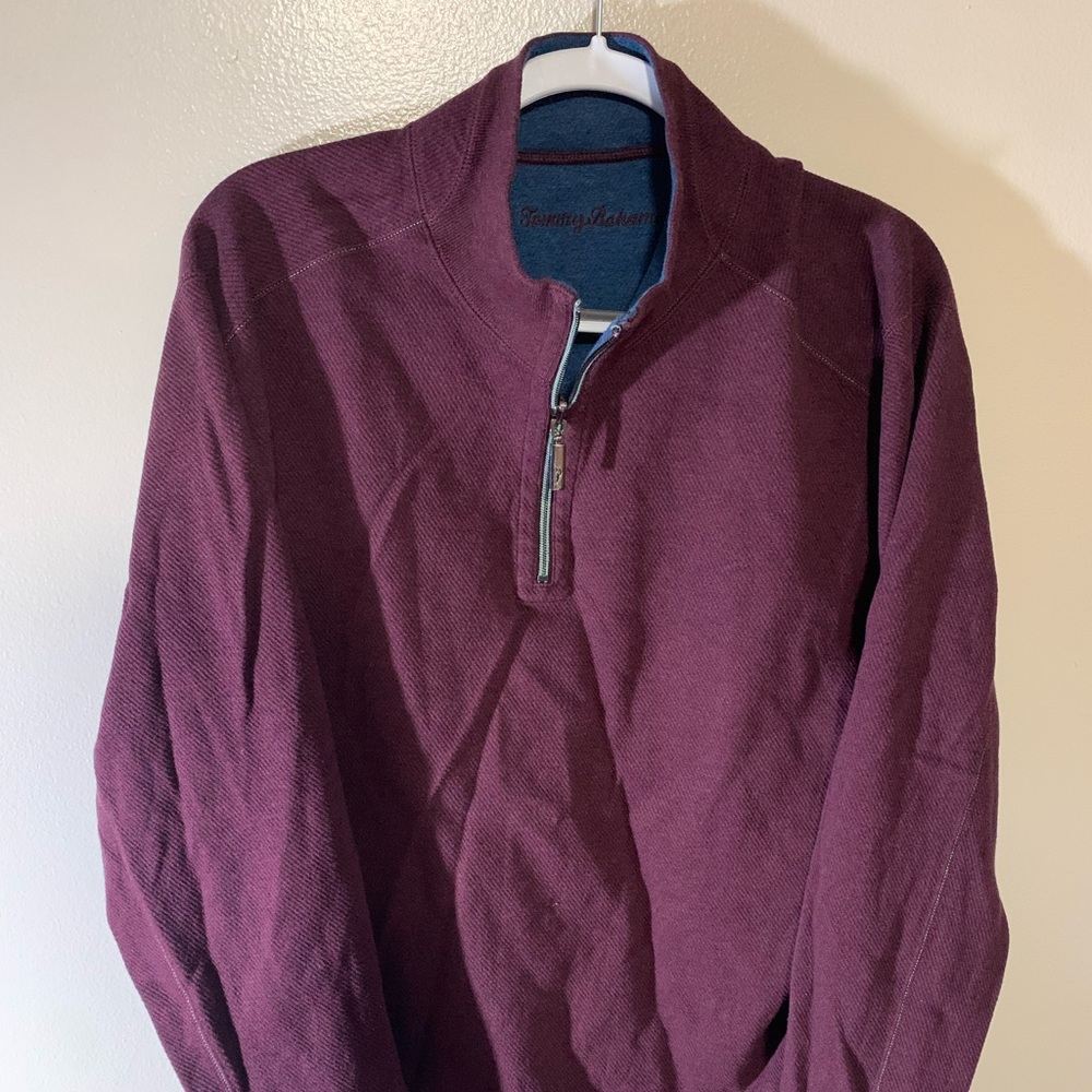 Tommy Bahama Men's Size XL Pullover Sweater Quarter Zip Reversible Maroon/Blue